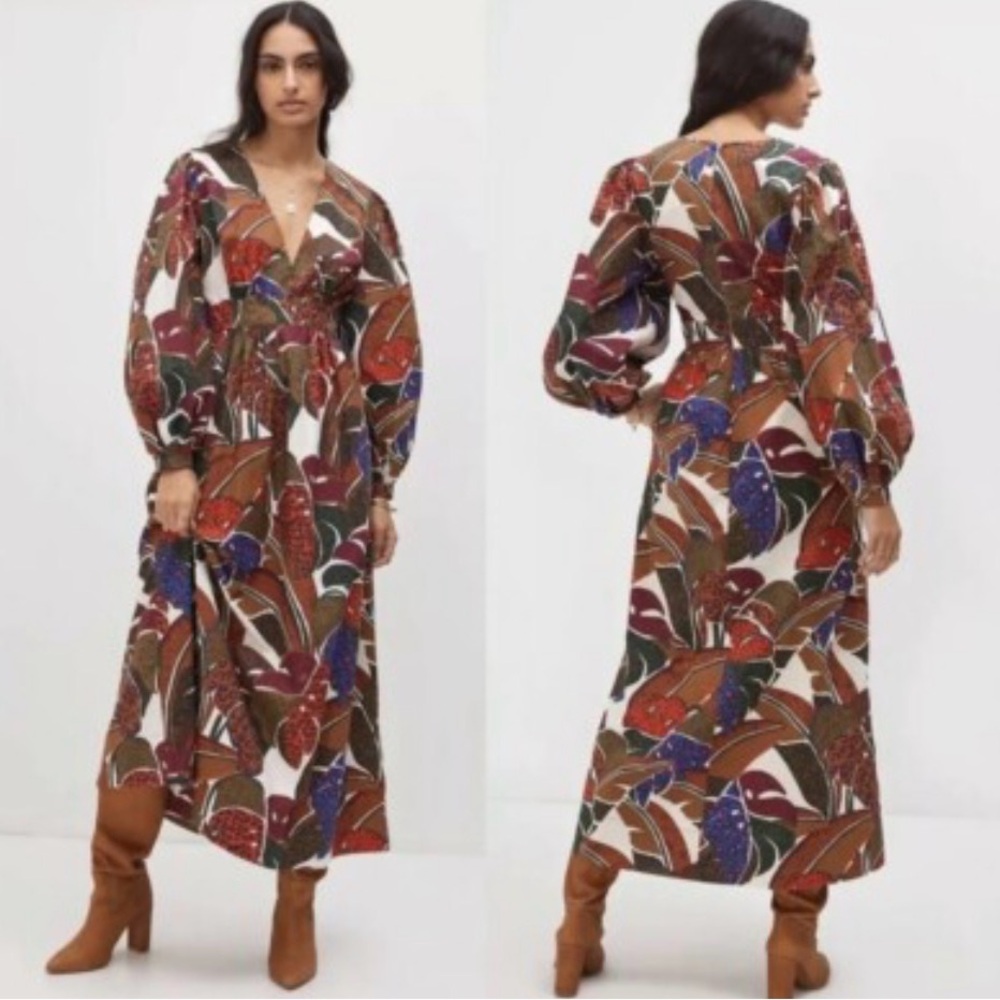 FARM Rio Brown Multi V-Neck Printed Maxi Dress - Picture 5 of 6
